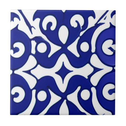 Carreau Azulejos indigo art géométrique (Devant)