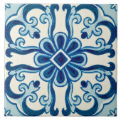 Carreau Azulejos Portugais Bleu motif floral (Devant)