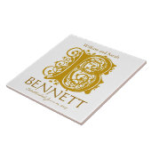 Carreau B Monogramme or sur blanc - Noms Mariage Date Tile (Côté)