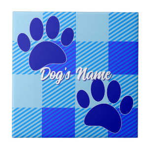 Carreau Baby Blue Chiot Empreintes de pattes Nom personnal