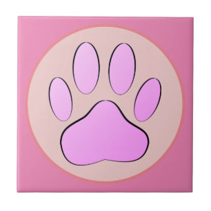 Carreau Baby Pink Chien Pawprint cadre rond