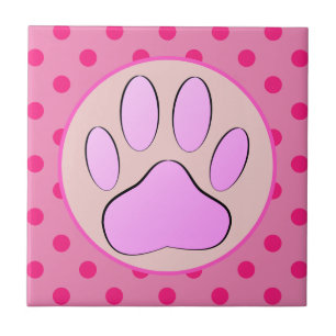 Carreau Baby Pink Chien Pawprint Pois cadre rond