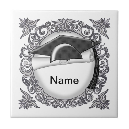 Carreau Bac de graduation noir tuile personnalisée (Devant)
