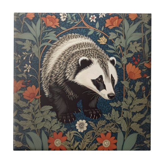 Carreau Badger de Woodland William Morris inspiré (Devant)