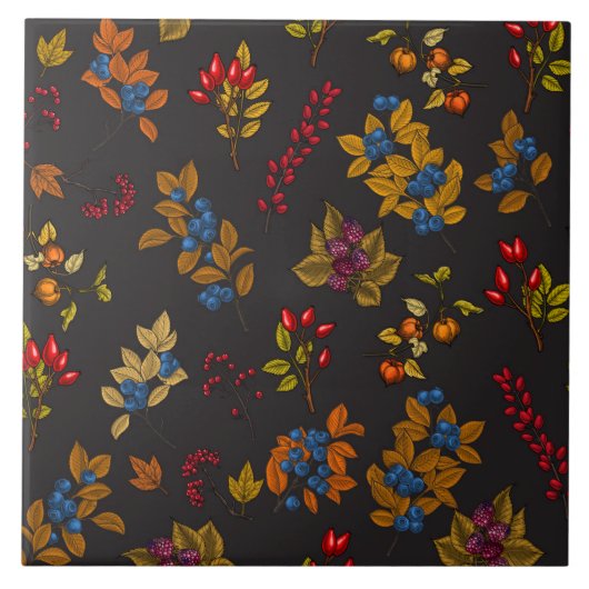 Carreau Baies d'automne sur chocolat brun 2 (Devant)
