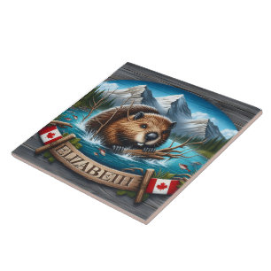 Carreau Baignade de castor au Canada dans le lac Mountain
