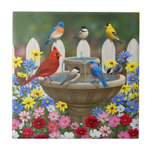 Carreau Bain d'oiseaux coloré du jardin de printemps