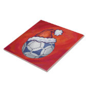 Carreau Bal de soccer bleu et blanc sur rouge (Côté)