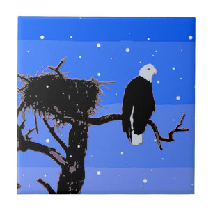 Carreau Bald Eagle en hiver - Art original de la faune