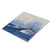 Carreau Baleine bleue éclaboussant dans l'art océanique (Côté)