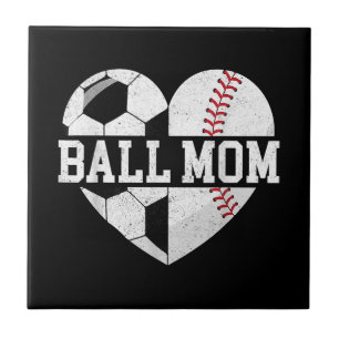 Carreau Ball Maman Chemise Coeur Funny Baseball Soccer Mam