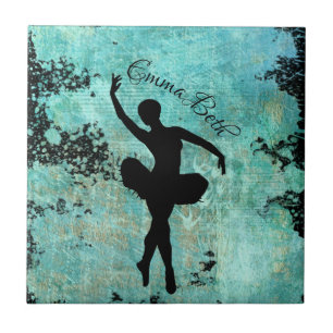 Carreau Ballerina Ballet Dancer Silhouette en bleu