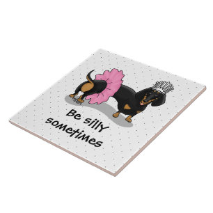 Carreau Ballerina Ballet Princess Dachshund (noir & bronza
