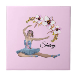 Carreau Ballerina en bleu Nom personnel rose