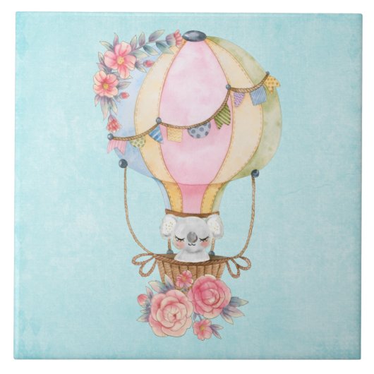 Carreau Ballons à air chaud mignon avec aquarelle à ours (Devant)