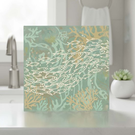 Carreau Banc de poissons en vert corail ID1198