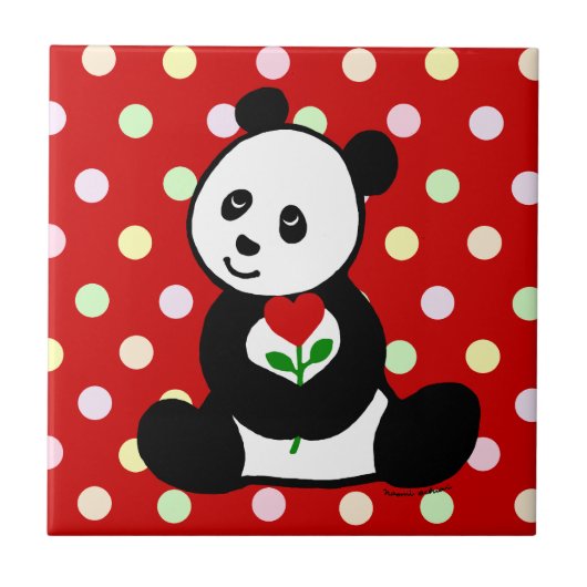 Carreau Bande dessinée de panda et une fleur de coeur (Devant)