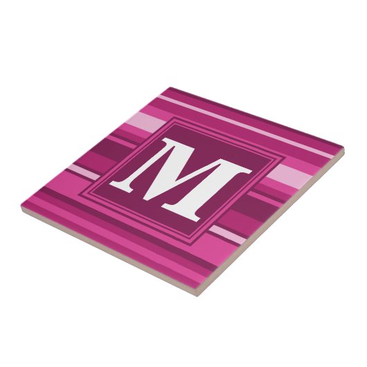 Carreau Bandes de monogramme fuchsia (Côté)