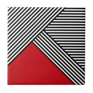 Carreau Bandes noires et blanches avec triangle rouge