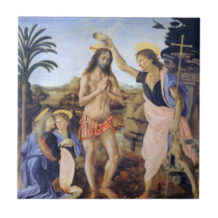 Carreau Baptême du Christ par Verrocchio, Léonard de Vinci