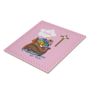 Carreau Baptême personnalisable de l'Arche de Noé, fille r
