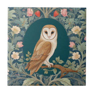 Carreau Barn Owl dans le style Oval William Morris Face dr