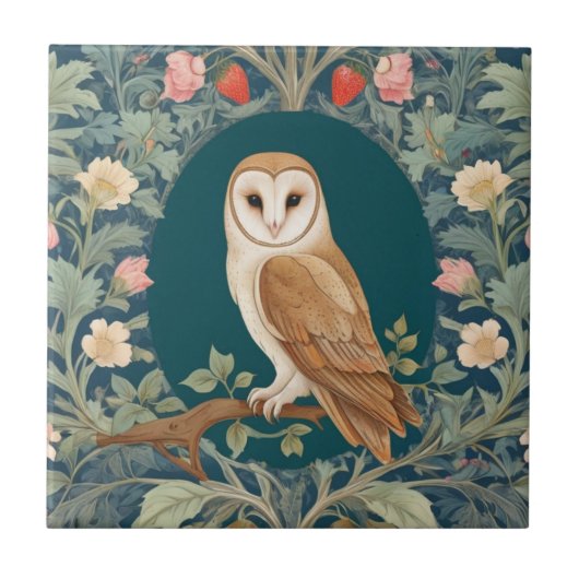 Carreau Barn Owl dans le style Oval William Morris Face ga (Devant)