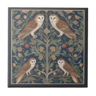 Carreau Barn Owl Motif William Morris style Chouettes