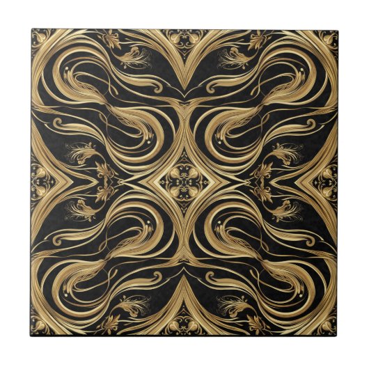 Carreau Baroque Black and Gold Swirling Ornate Pattern (Devant)