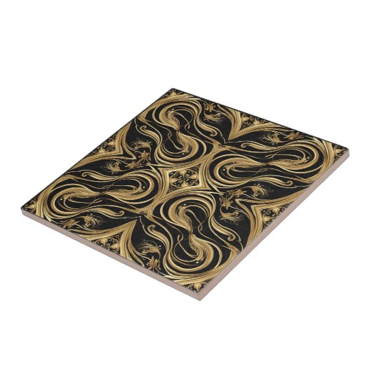 Carreau Baroque Black and Gold Swirling Ornate Pattern (Côté)