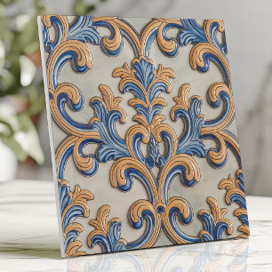 Carreau Baroque Défilé Damas Bleu Or Italien Style