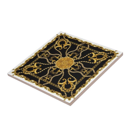 Carreau Baroque Gold Ornamental Chain Pattern on Black (Côté)