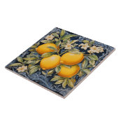 Carreau Baroque Lemon Botanical Ceramic Tile with Scrolls (Côté)