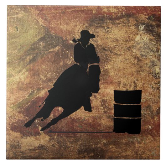 Carreau Barrel Racing Girl Silhouette on a Grunge Texture (Devant)