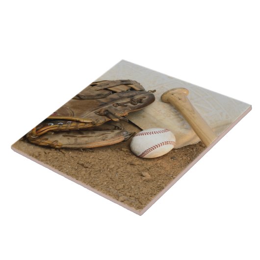 Carreau Base-ball, gant, et batte sur la base (Côté)