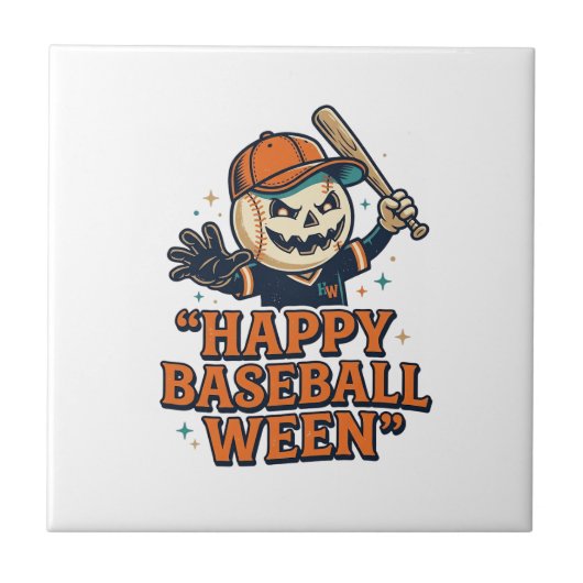 Carreau Baseball Ween Vintage Halloween Baseball Heureux (Devant)