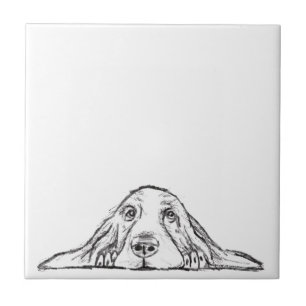 Carreau basset hound noir blanc yeux de chiot simple
