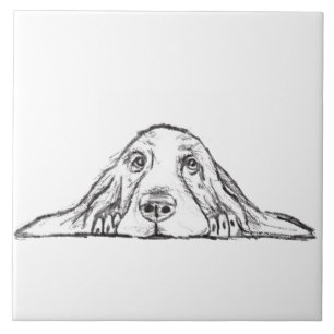 Carreau basset hound noir blanc yeux de chiot simple