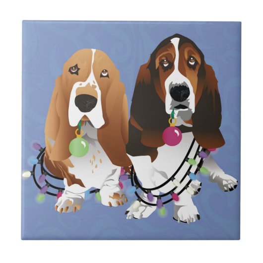 Carreau Basset Hound Peace Love Joie Noël Design (Devant)