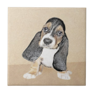 Carreau Basset Hound Peinture Chiot - Art Chien original
