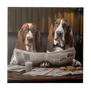 Carreau Bassets mignons lisant le journal