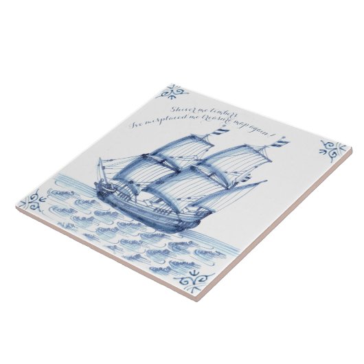 Carreau Bateau à voile Delft Blue Dutch Style Frigate Scho (Côté)