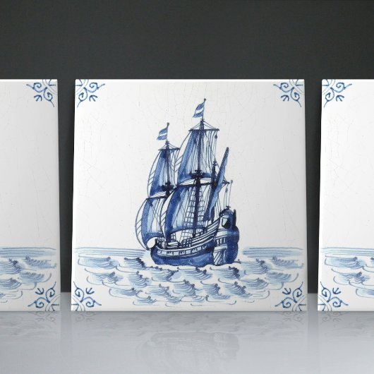 Carreau Bateau à voile Delft Blue Dutch Style Frigate Scho