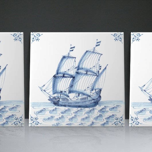 Carreau Bateau à voile Delft Blue Dutch Style Frigate Scho