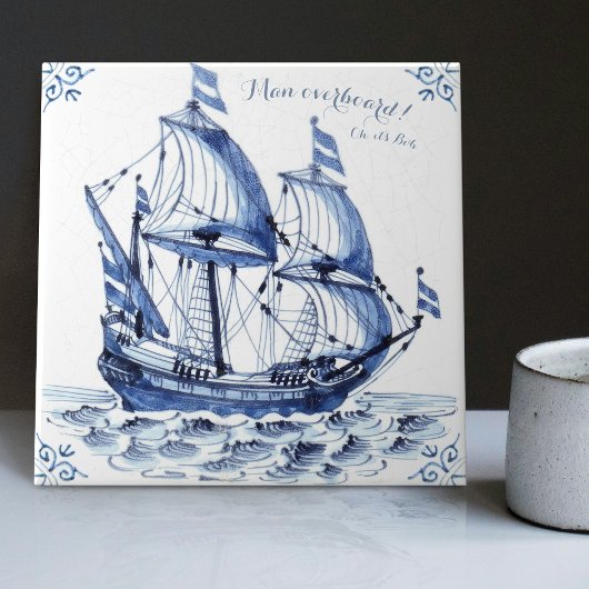Carreau Bateau à voile Delft Blue Dutch Style Frigate Scho
