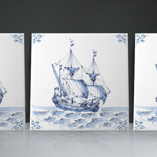 Carreau Bateau à voile Delft Blue Dutch Style Frigate Scho