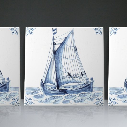 Carreau Bateau à voile Delft Blue Dutch Style Frigate Scho