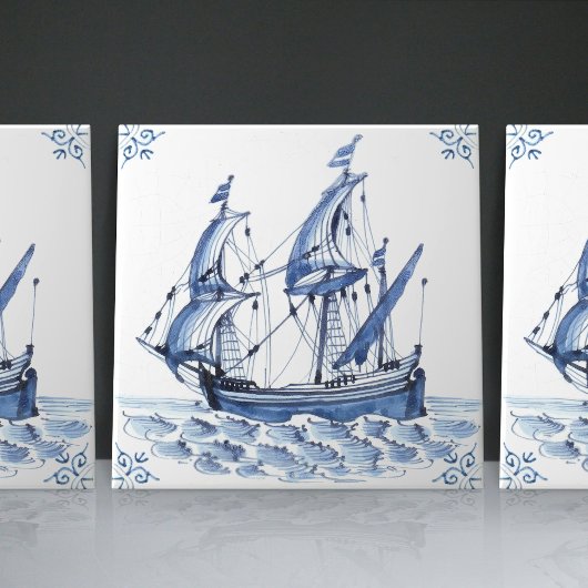 Carreau Bateau à voile Delft Blue Dutch Style Frigate Scho