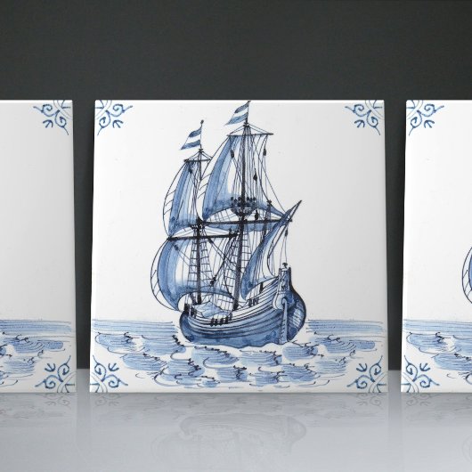 Carreau Bateau à voile Delft Blue Dutch Style Frigate Scho