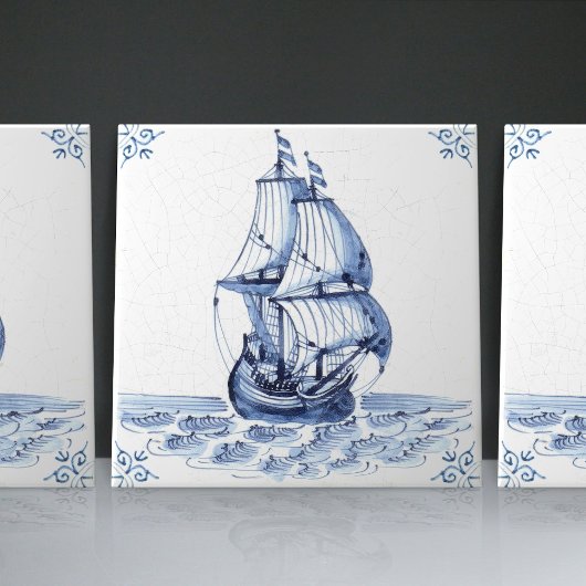 Carreau Bateau à voile Delft Blue Dutch Style Frigate Scho